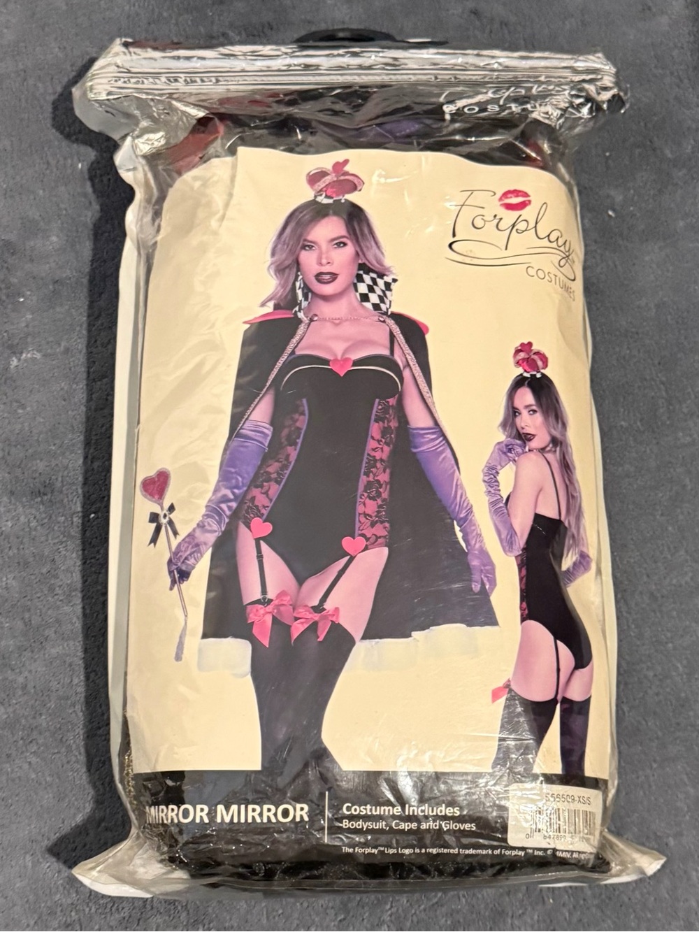 Forplay Black Costume Bodysuit with Pink Accents and Purple Gloves
